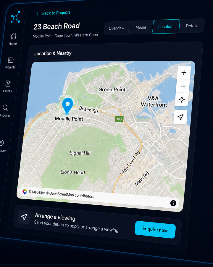 Interactive location map with nearby amenities, shown on a live Dappiehub property page
