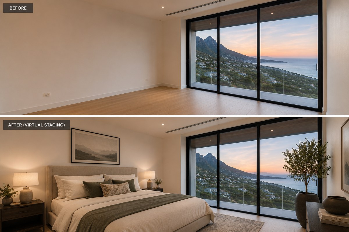 Before and after AI room staging