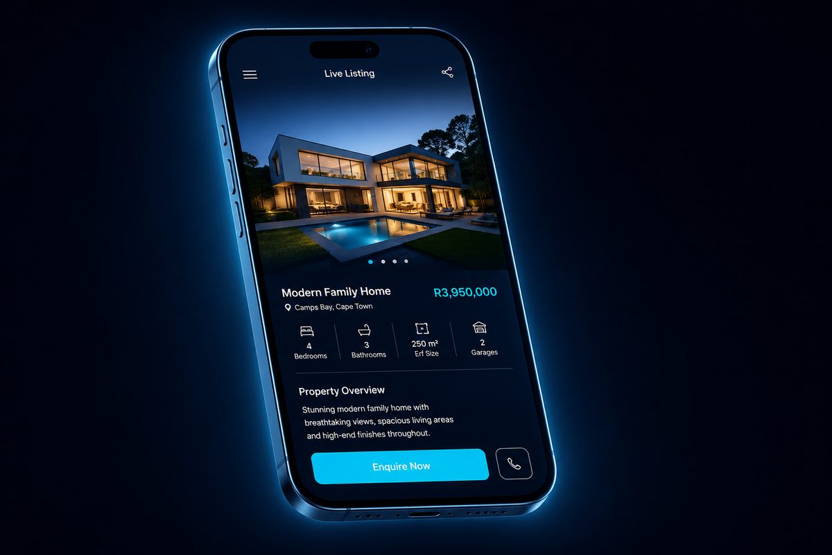 Live property page displayed on a mobile device