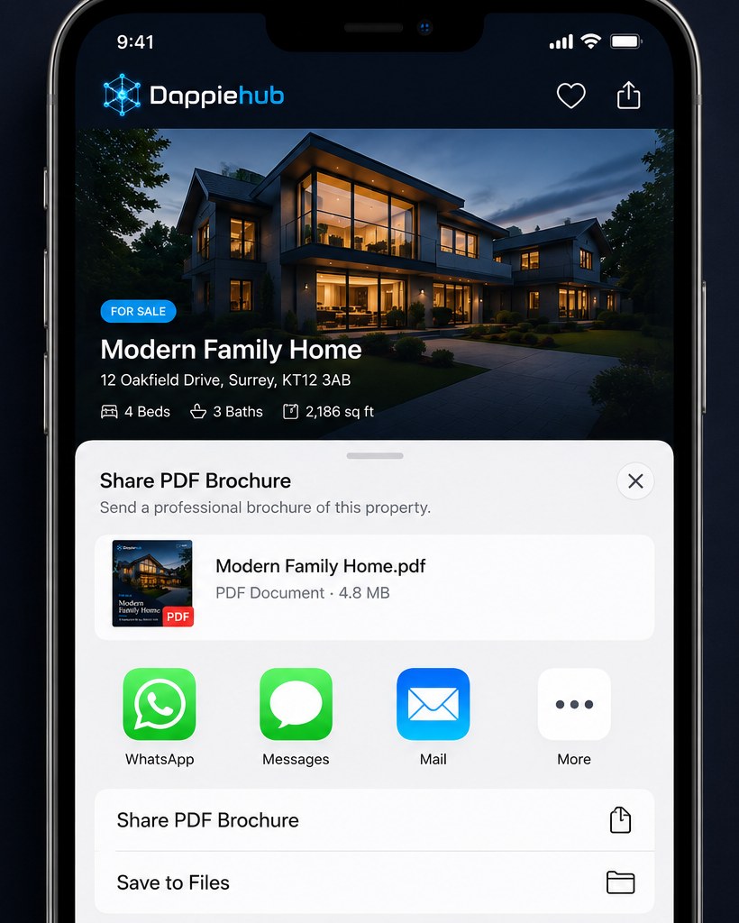 Sharing a property brochure from Dappiehub via the iOS share sheet